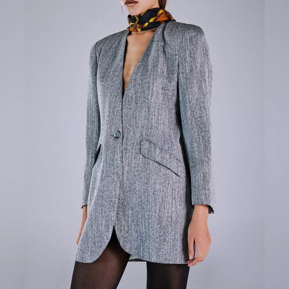 Vintage Christian Dior The Suit Grey Blazer Jacket, Shoulder Pads Removed